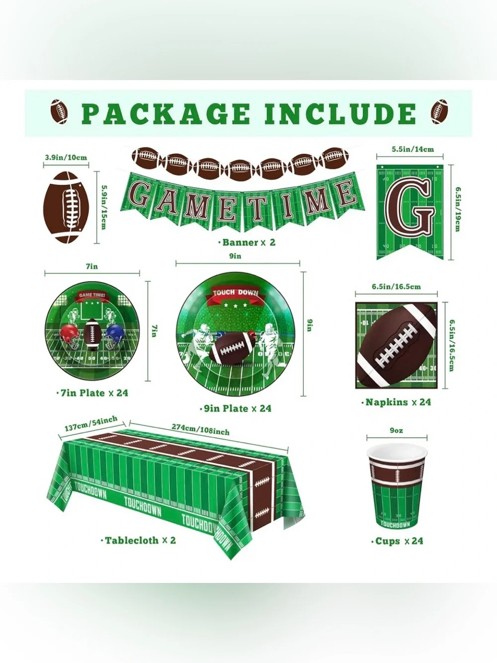 Game Time Green Football Party Supplies Kit - Unbranded 048